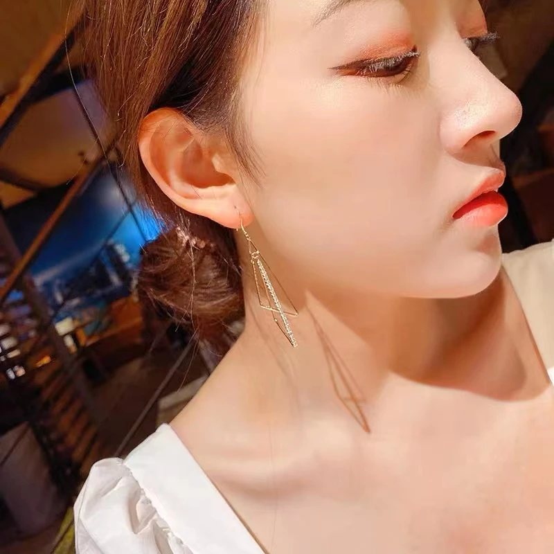 铜合金耳饰 几何三角形长款耳环气质网红个性百搭耳钉女N0868