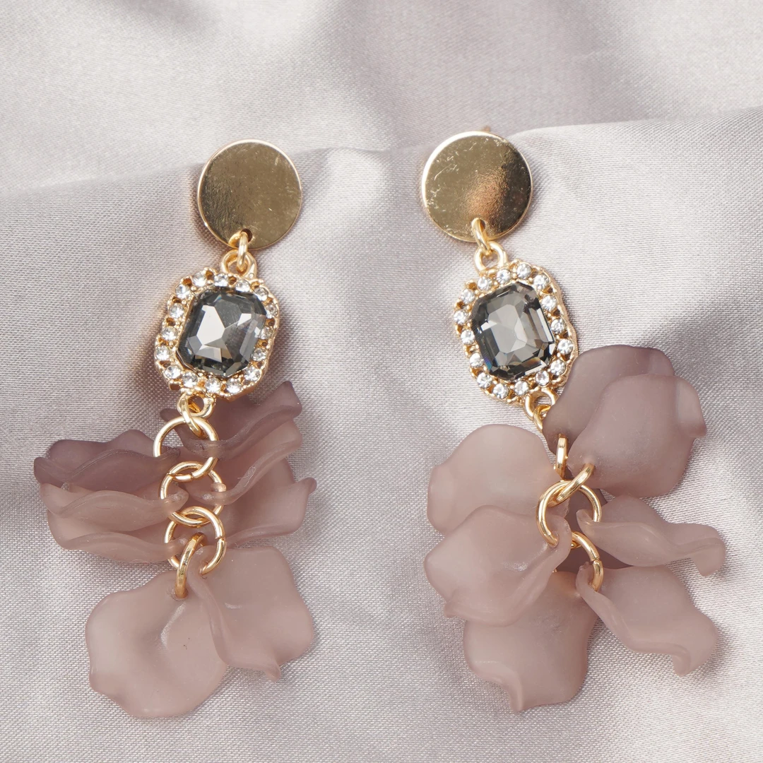 铜合金耳饰 复古宫廷不规则耳饰黑玫瑰花瓣撞色耳钉N1162