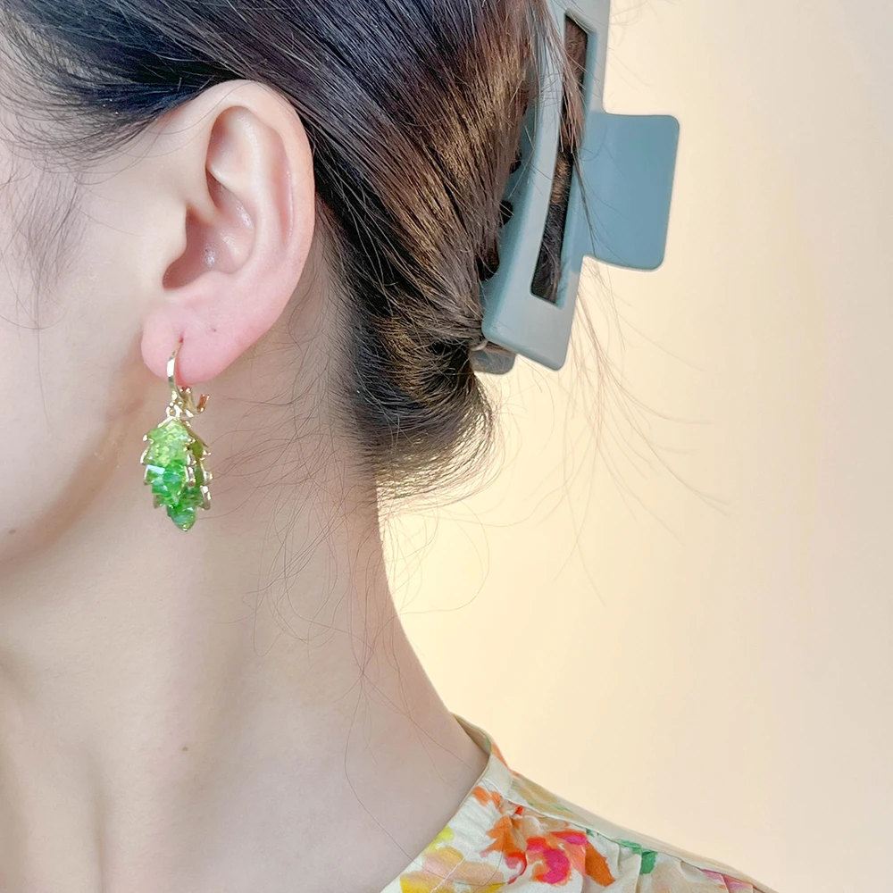 铜合金耳饰 设计感绿色叶子耳环超闪耳扣耳饰N1808