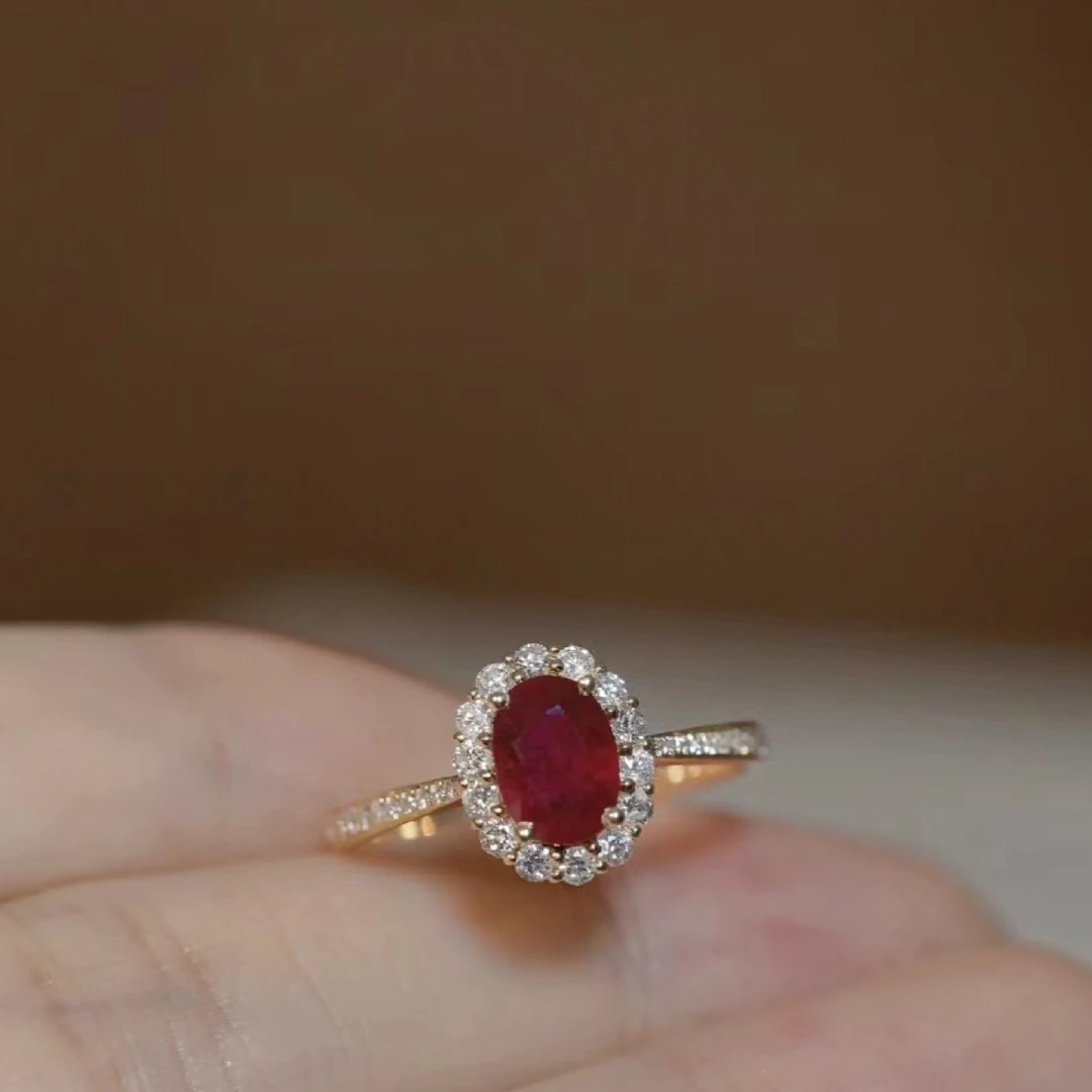 经典18K金镶嵌鸽血红宝石戒指指圈主石65分精致红色精致时尚