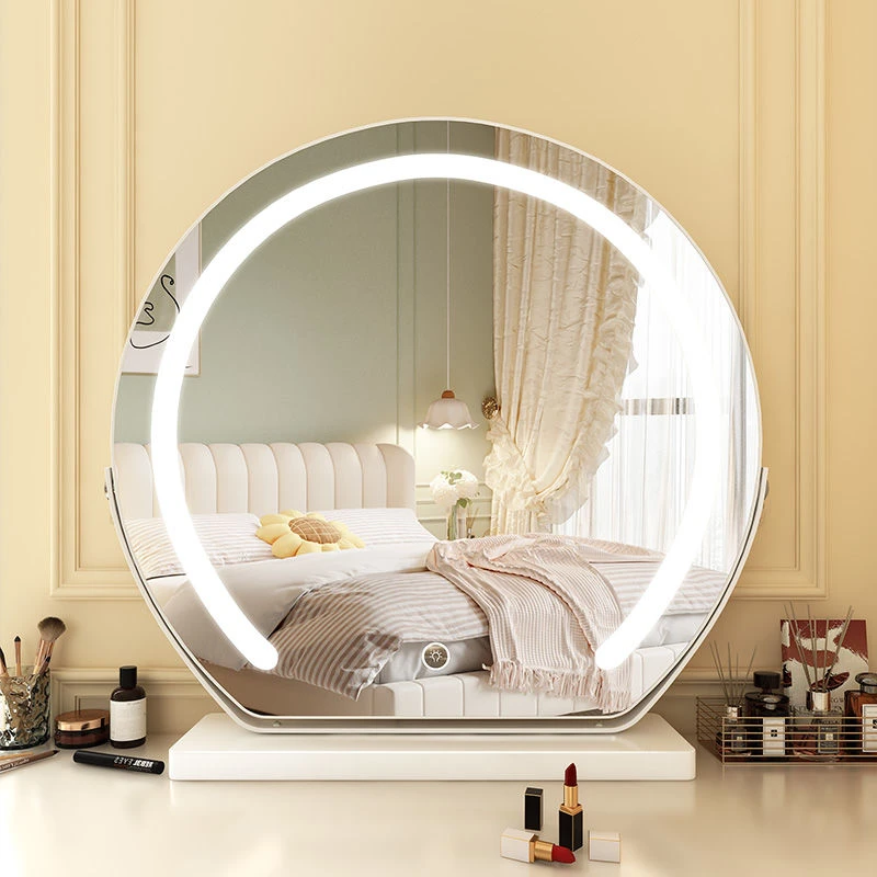 圆形LED化妆镜卧室台式带灯旋转梳妆镜学生宿舍美妆镜发光补光镜