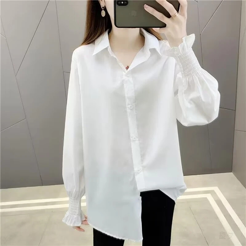 早春秋新款衬衣女士雪纺衬衫韩版宽松显瘦百搭女装外套设计感小众