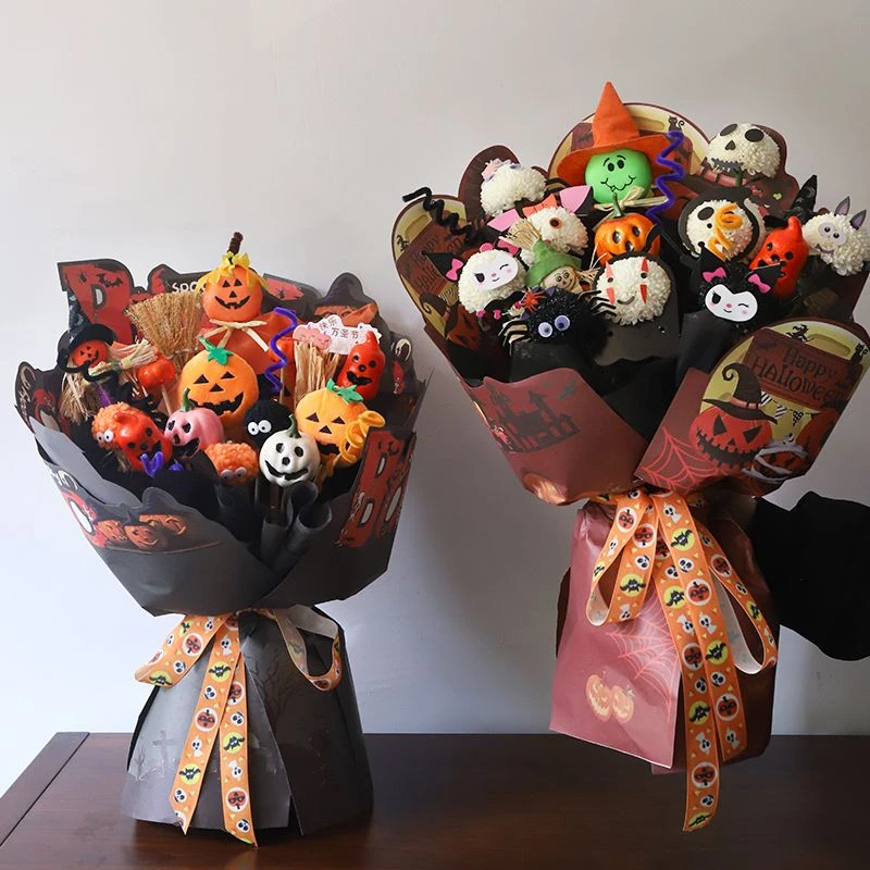 万圣节南瓜鬼脸幽灵彩色印花牛皮纸可爱鬼diy花束包装包花纸包材