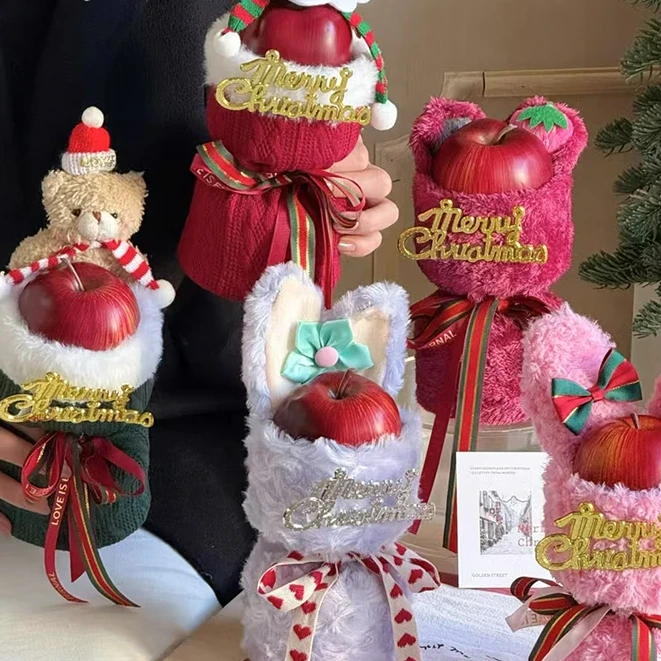 圣诞手工苹果花束成品花壳圣诞毛绒成品花壳苹果花壳平安夜创意