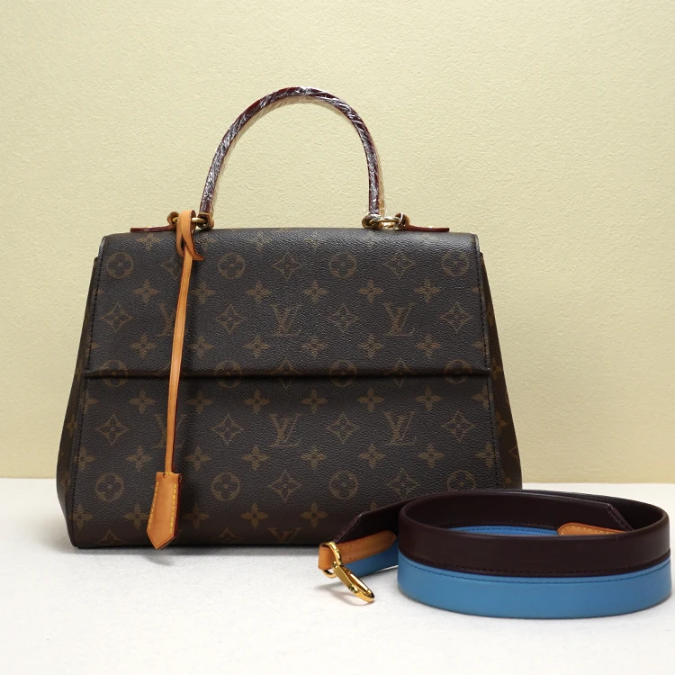 95新 LouisVuitton/路易威登 蓝色拼老花cluny中号单肩包奢侈经典