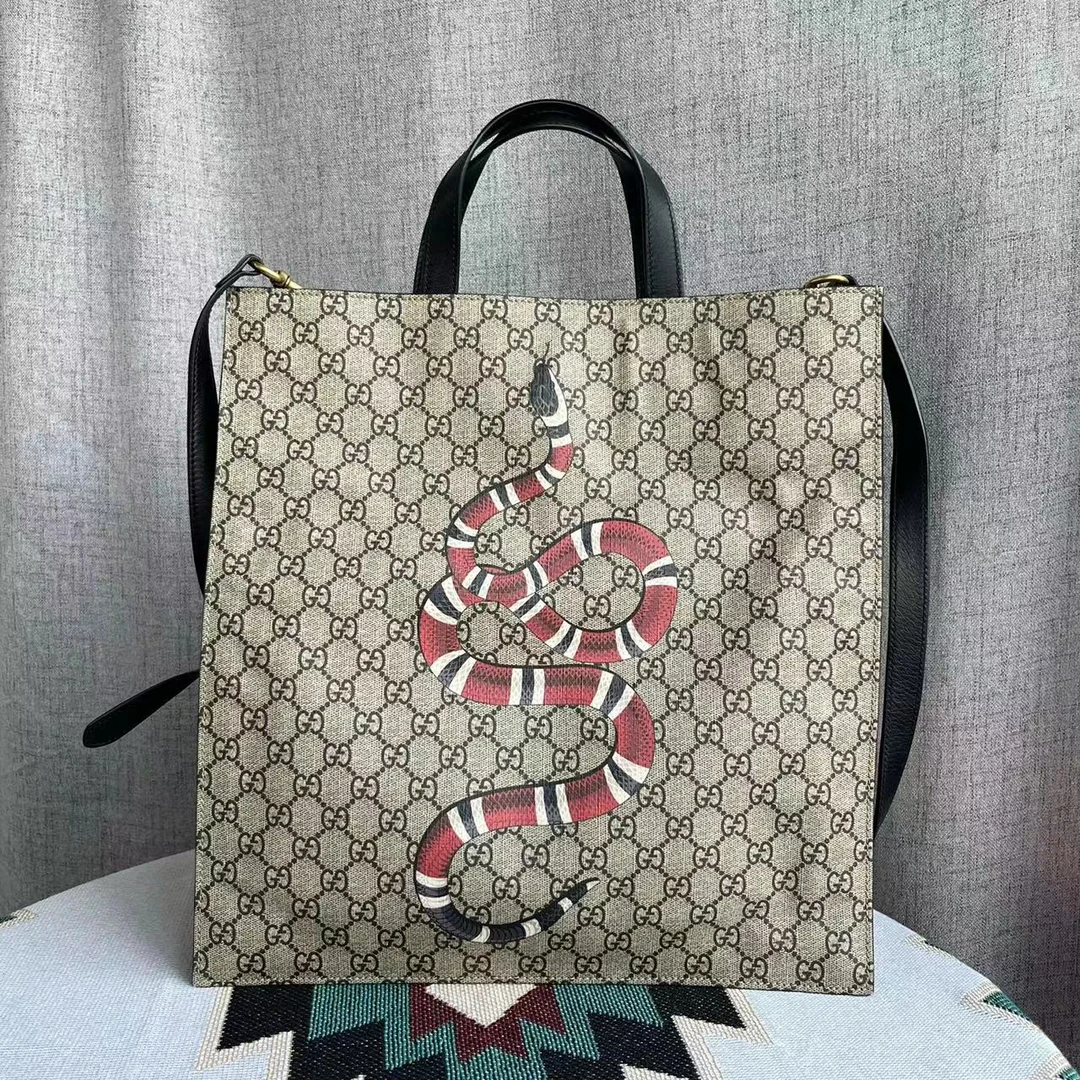 95新 GUCCI/古驰 双G老花珊瑚蛇托特包