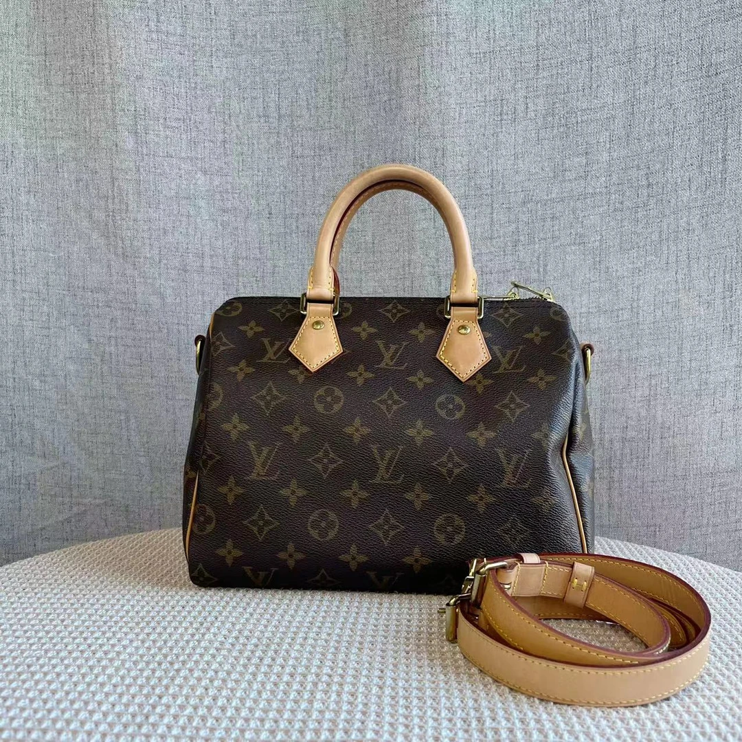 95新 LouisVuitton/路易威登 98新老花speedy25斜挎包（肩带款）