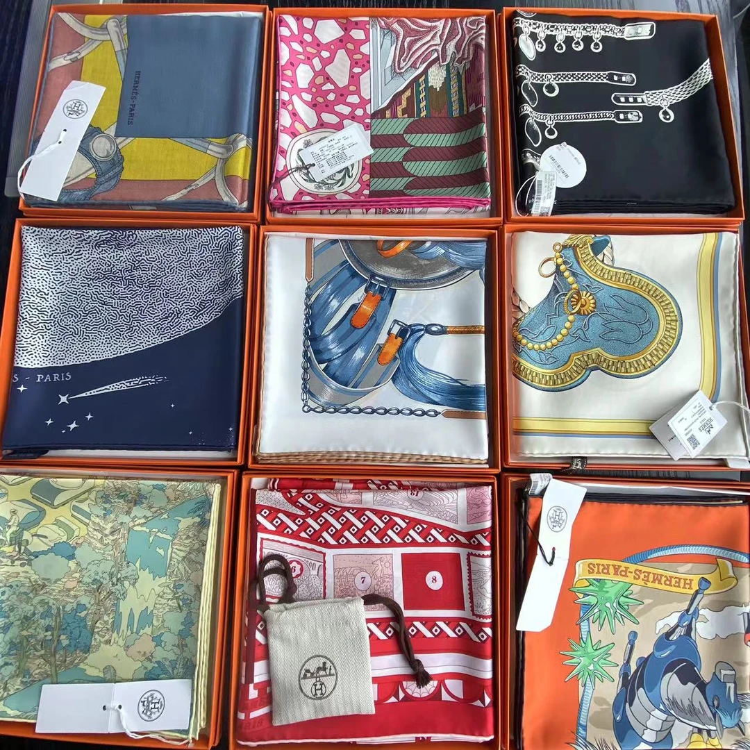 99新 Hermes/爱马仕 方巾丝巾双面印花时尚简约经典薄款披肩