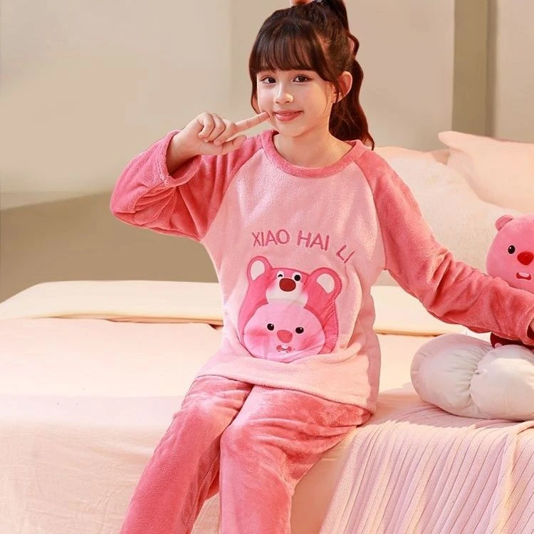女童睡衣秋冬季加厚珊瑚绒女孩卡通宝宝学生中大童保暖家居服套装