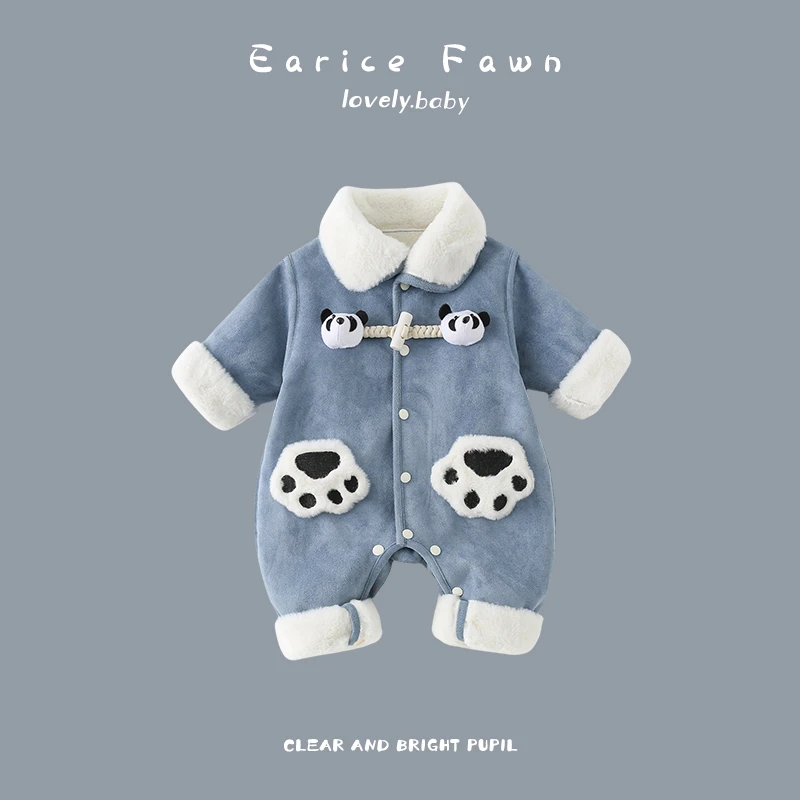 YM婴儿衣服冬季连体衣宝宝可爱洋气爬爬服满月百天棉衣外出加厚衣