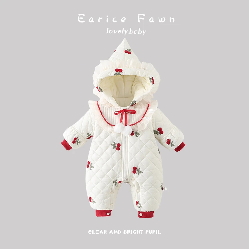 YM婴儿衣服冬季宝宝超萌连体衣满月百天洋气爬服外出加厚保暖棉衣