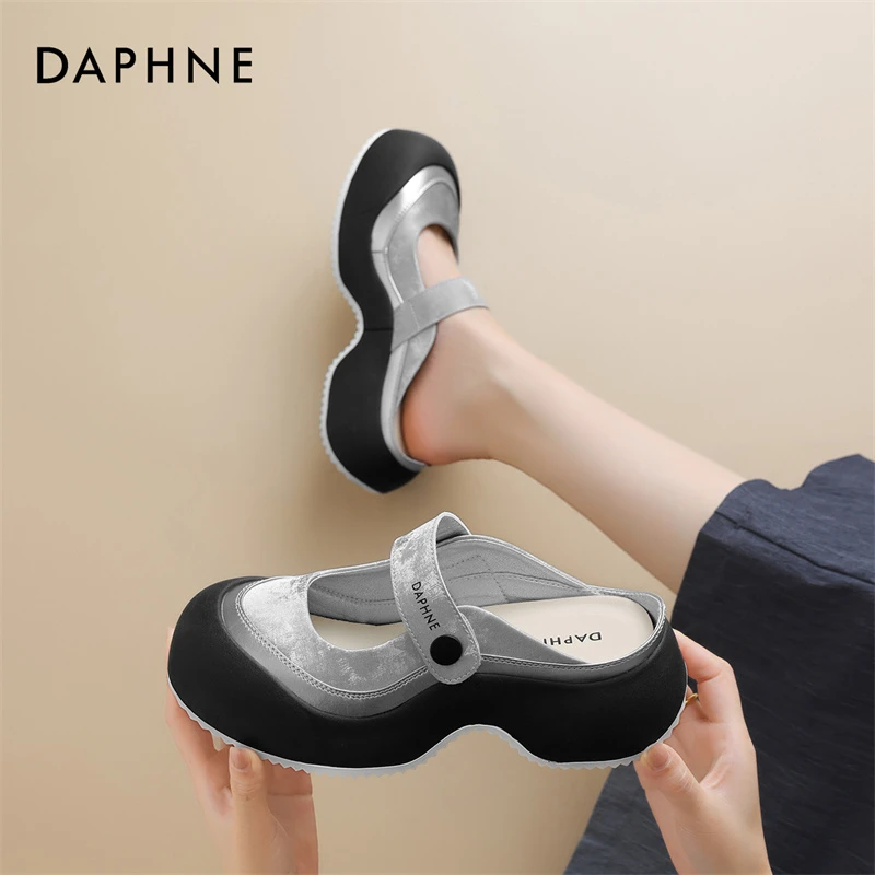 达芙妮厚底松糕增高一脚蹬包头半拖鞋2025夏季新款外穿玛丽珍凉鞋