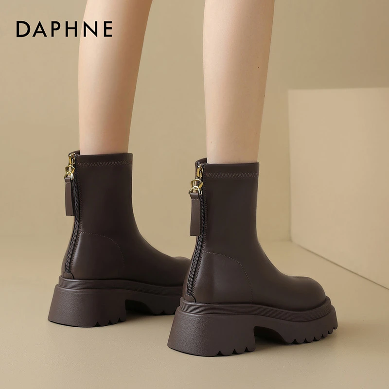 达芙妮短靴女2025秋冬新款厚底显瘦马丁靴女款单靴百搭弹力瘦瘦靴