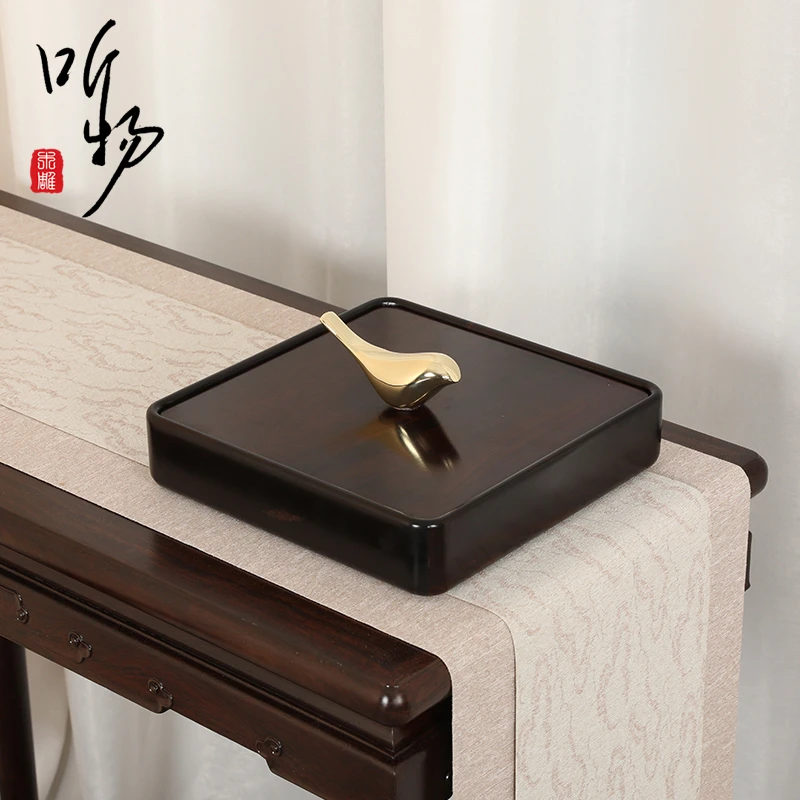 紫光檀茶饼盒醒茶盒新中式古典茶叶普洱茶盒坚果盒果盘糖果盒茶室