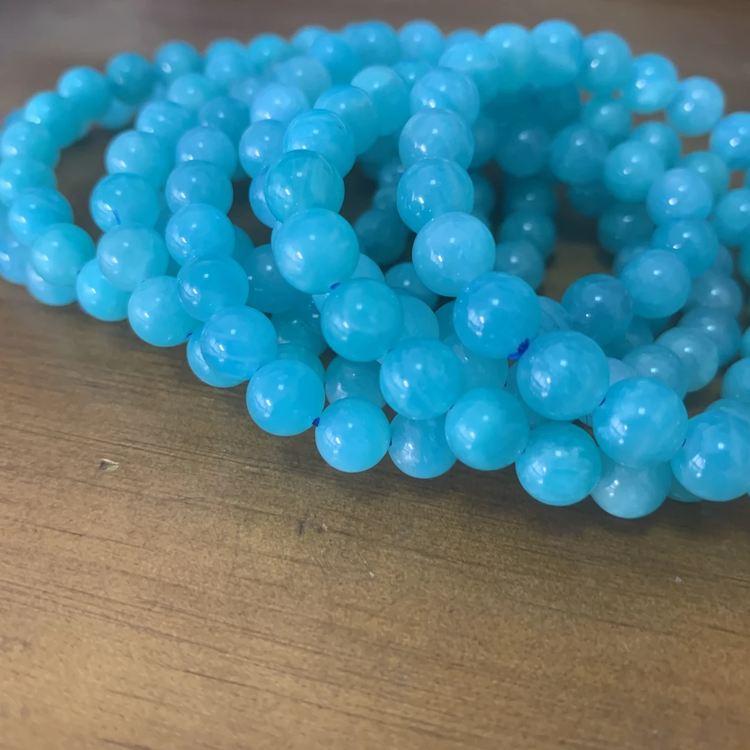 【胭脂兔】天然冰种老矿天河石手链蓝绿色 蓝色时尚简约单圈