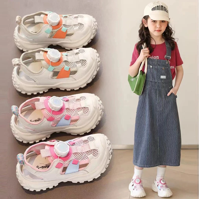 ABC 女童凉鞋2024夏季新款旋网面镂空透气男童鞋儿童软底沙滩鞋子