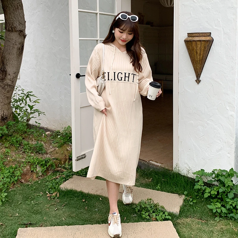 （现货）240斤大码显瘦气质长袖时尚休闲宽松中长款秋冬毛衣裙9152