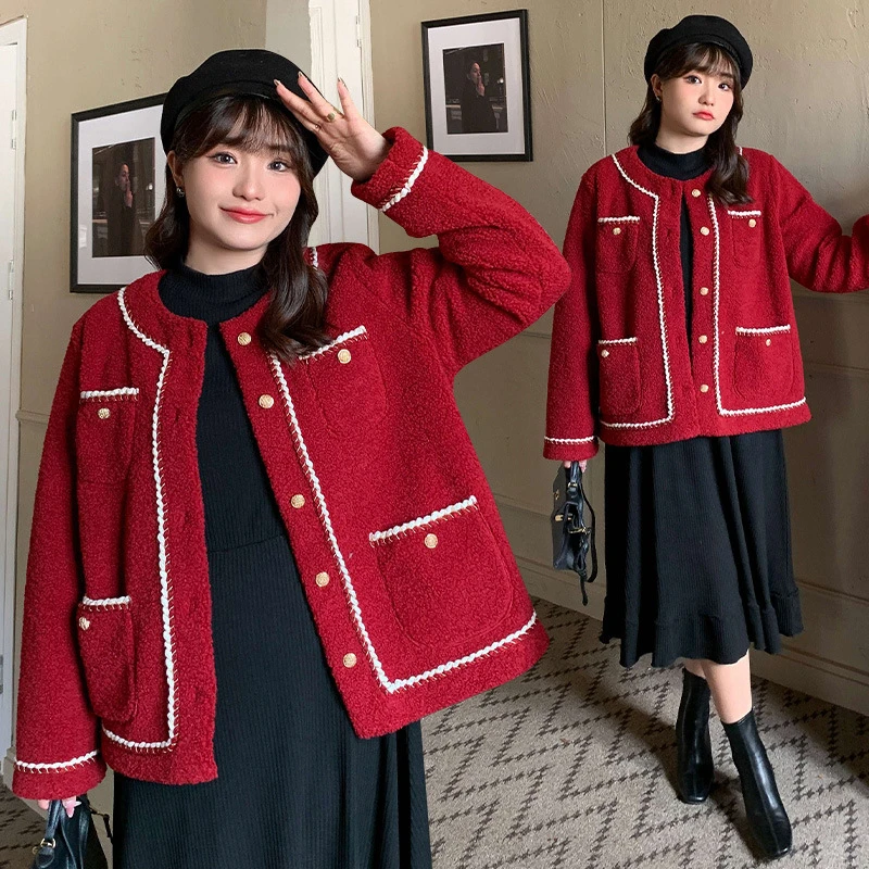 大码女装200斤胖妹妹韩版加厚短款小香风外套2957