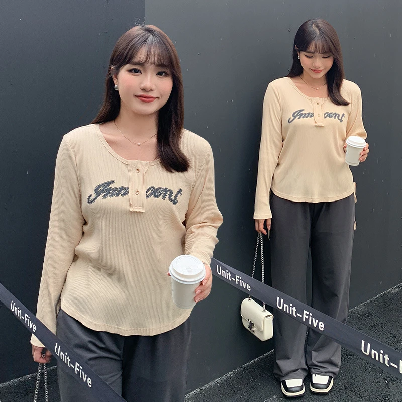胖mm大码女装秋季印花抽绳藏肉显瘦衫3135