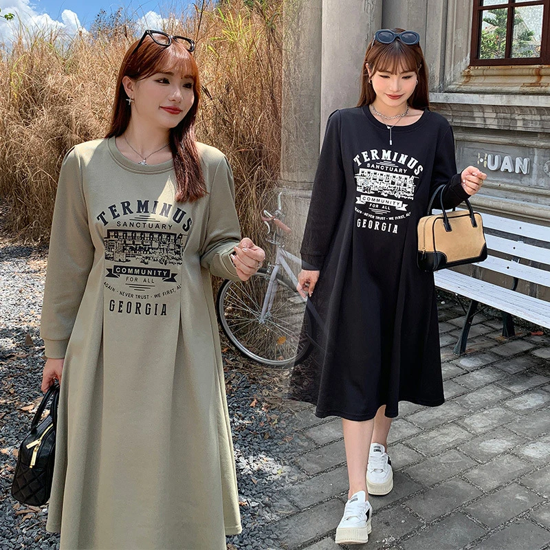 （现货）胖mm炸街大码连衣裙梨型身材裙子新款遮肚显瘦长裙潮3281