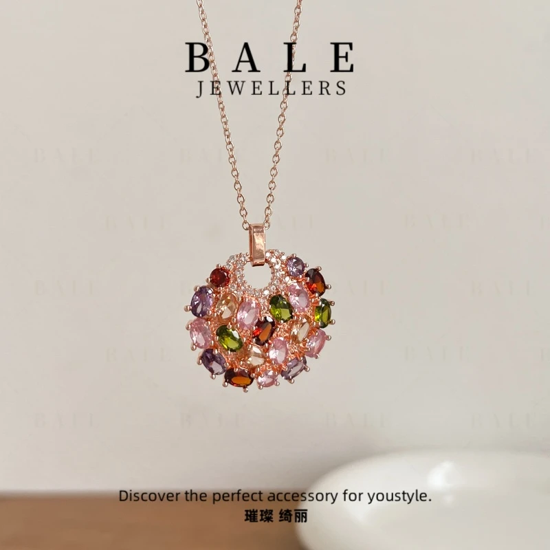 铜合金项链 L1446 气质轻奢时尚百搭彩色紫色镶嵌素款