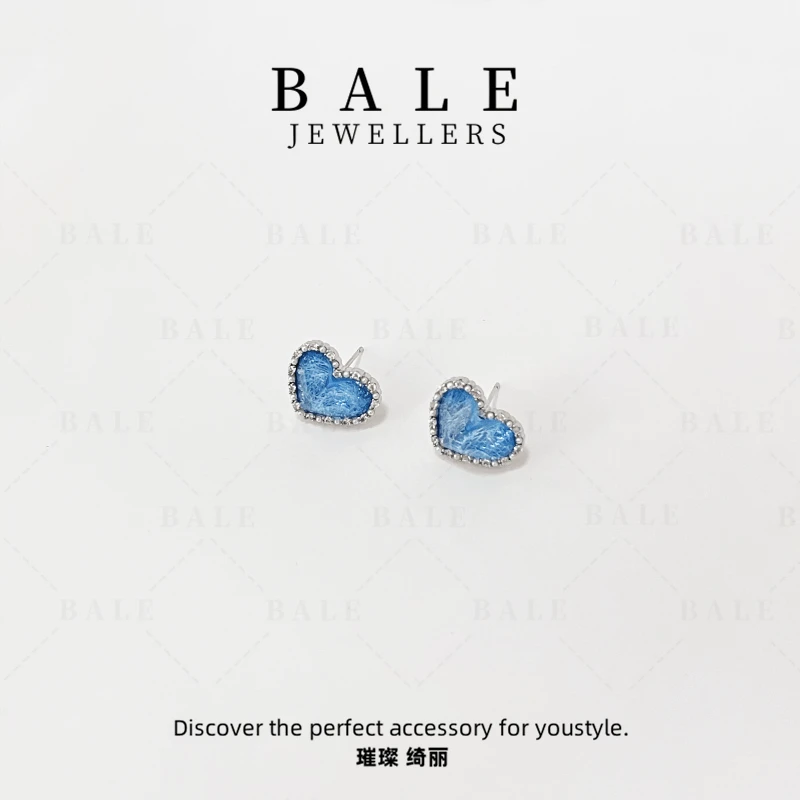 铜合金合成锆石耳饰 E1260 XXX 气质蓝色轻奢时尚复古小众简约