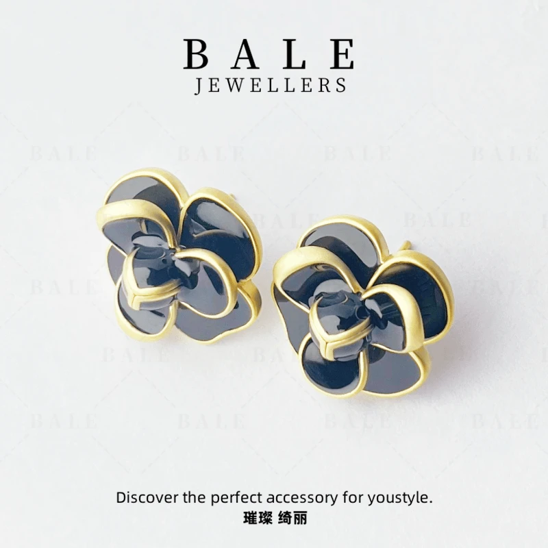 铜合金耳饰 E8283 气质轻奢复古法式优雅素款黑色时尚