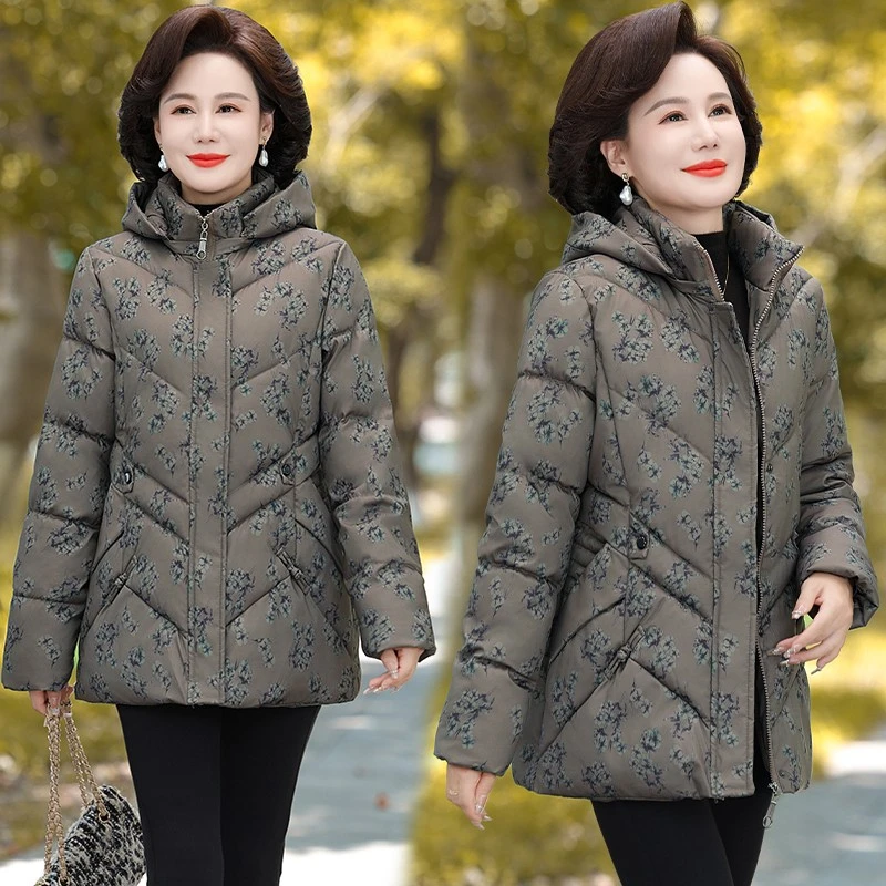 冬季妈妈装棉衣中长款棉服宽松大码加厚保暖连帽冬外套中老年