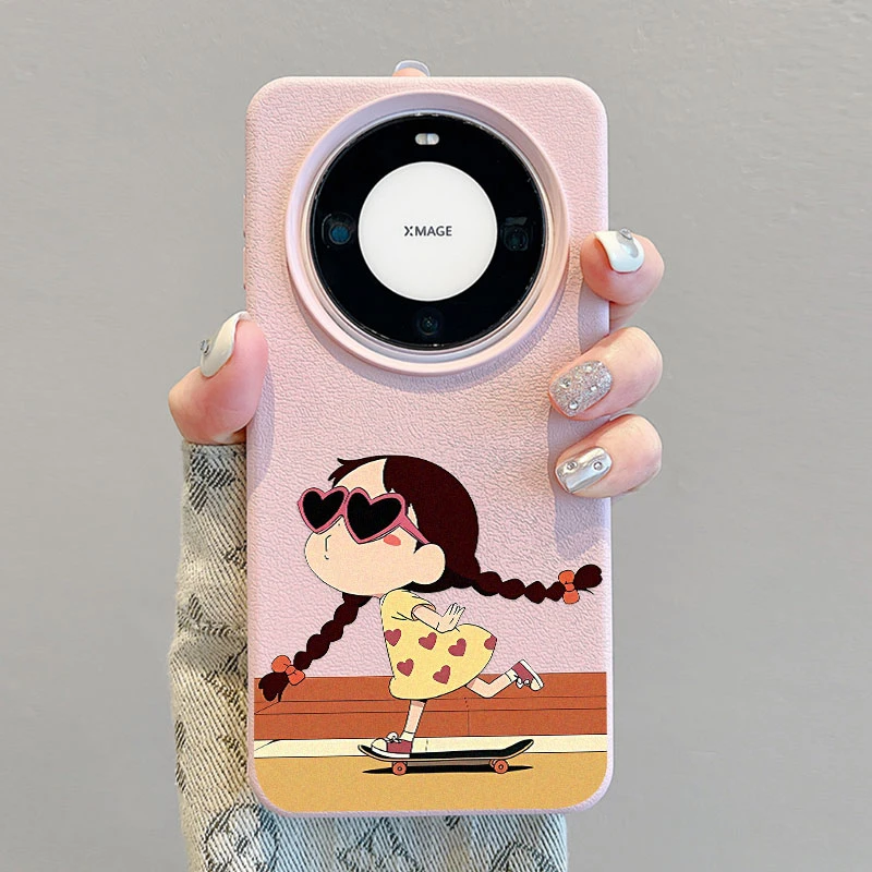 辫子女孩适用华为Mate60Pro手机壳创意皮纹50/40小米14防摔保护套