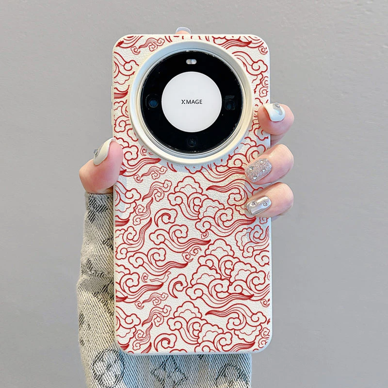 国风祥云纹适用华为Mate70Pro手机壳皮纹60创意P70苹果15个性防摔