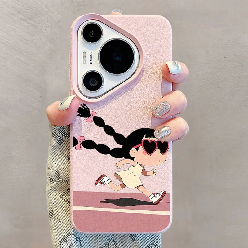 辫子女孩奔跑适用华为Pura70Pro手机壳卡通Mate60/50个性皮纹防摔