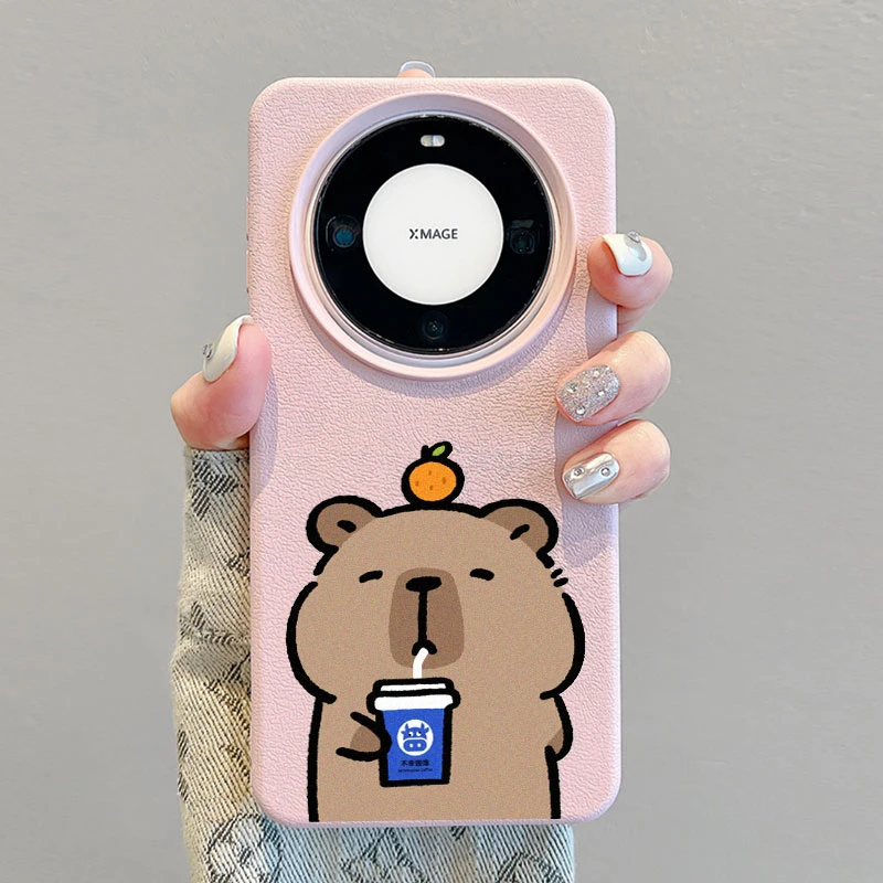 奶茶水豚适用华为Mate60Pro手机壳卡通Pura70u皮纹50/40防摔女款