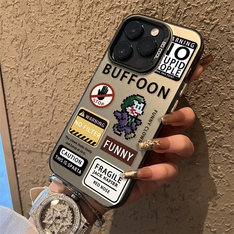 潮牌标签小丑金属按键苹果14promax手机壳iPhone13pro12/11全包壳