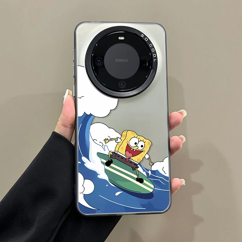 冲浪海绵宝宝适用华为mate60pro手机壳创意磨砂P60小众50苹果防摔
