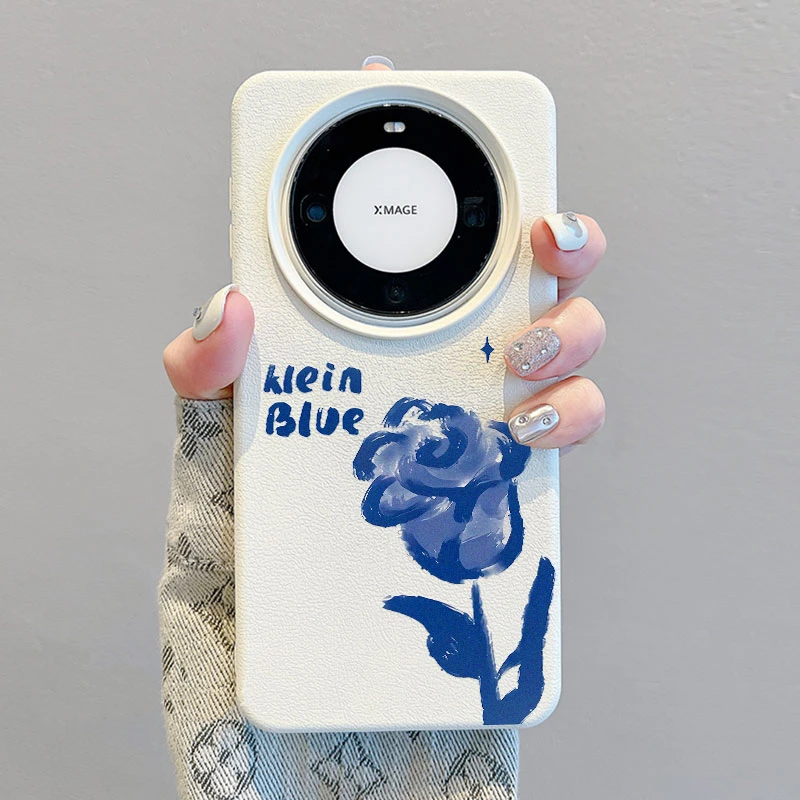蓝色玫瑰适用华为Mate60Pro手机壳创意软皮纹50/40苹果15保护防摔