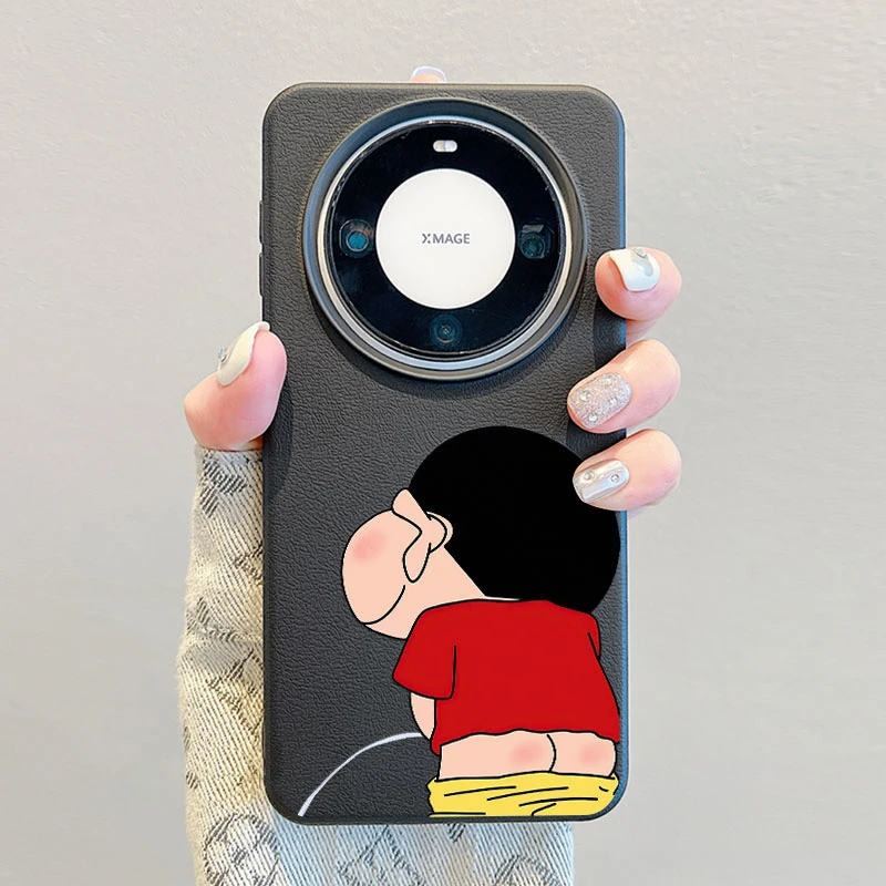 嘘嘘小新适用华为Mate60Pro手机壳个性荔枝纹50/40苹果15保护防摔