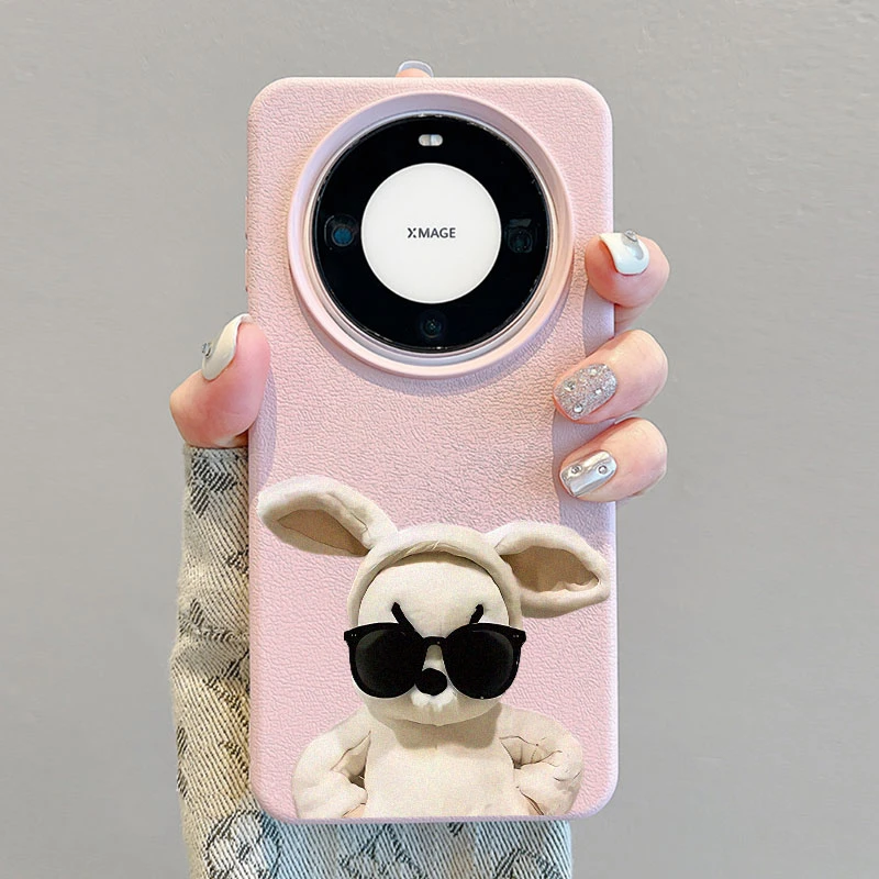墨镜小熊适用华为Mate60Pro手机壳Pura70软皮纹vivox100s创意防摔