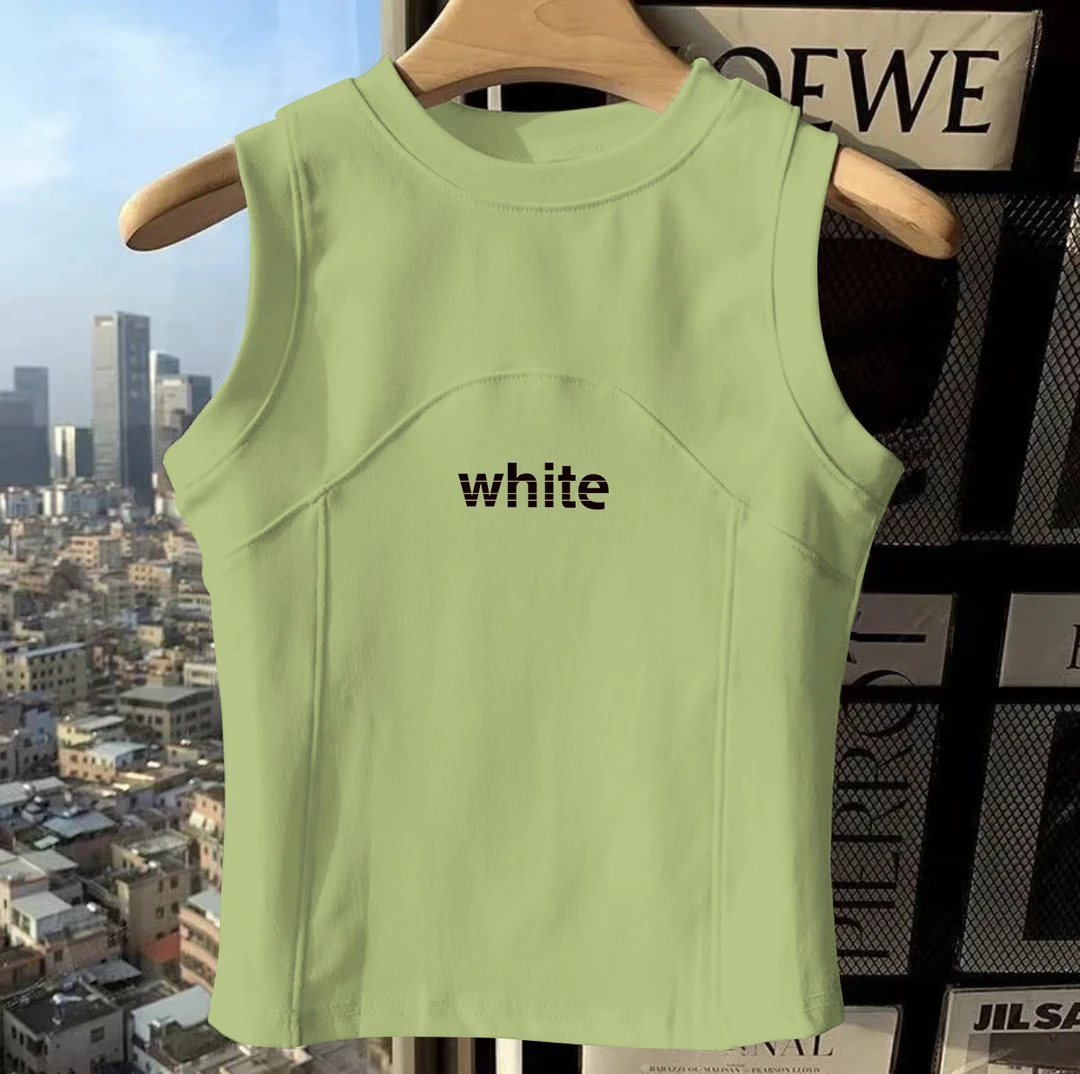 青春时尚浅绿螺纹棉简约百搭无袖女背心上衣内搭外套外穿运动健身