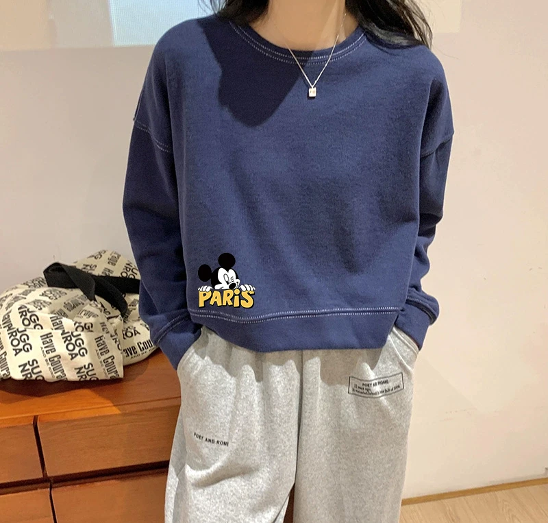 学生长袖短款显瘦小个子短款卫衣女2023秋冬新款圆领薄款韩版上衣