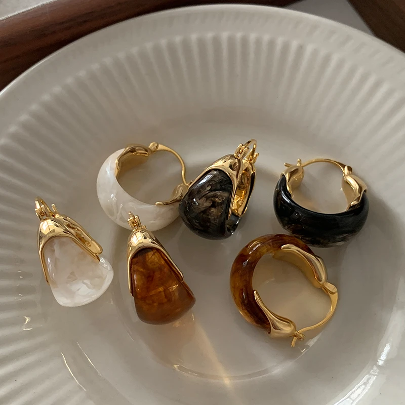 铜合金树脂耳饰 欧美风耳环小众高端精致饰品耳圈轻奢小众高级感