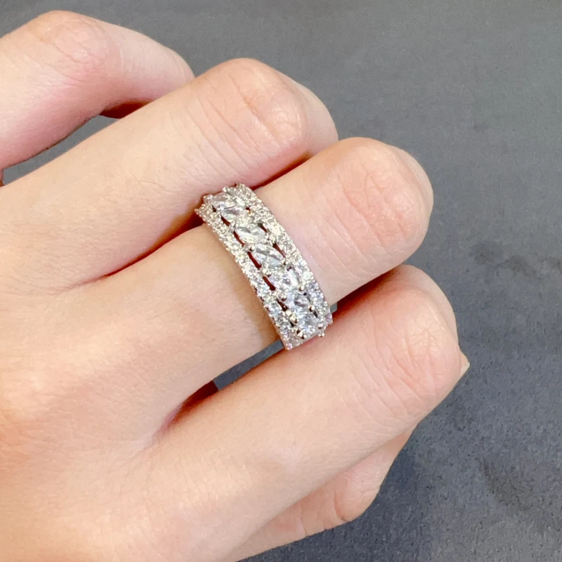 铜合金合成锆石戒指 RW 2691-SV小香风日常百搭密镶戒指不挑指围