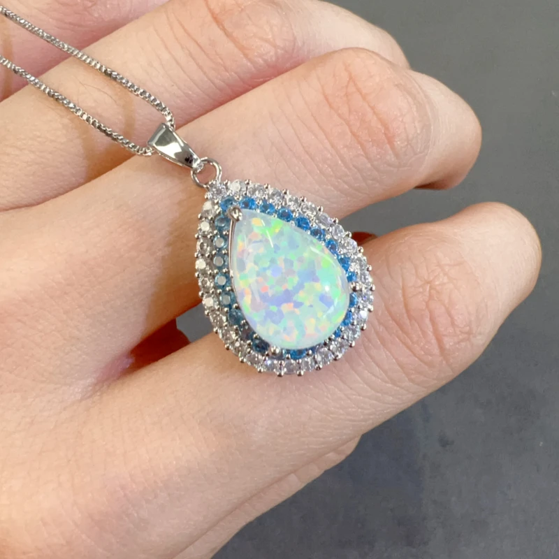 铜合金合成锆石项链 NL 0413-BL-WTOP水滴形日常百搭密镶项链