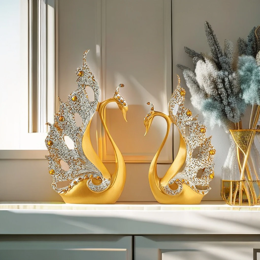 欧式风格现代轻奢高档天鹅艺术客厅酒柜桌面装饰工艺居家公司摆件