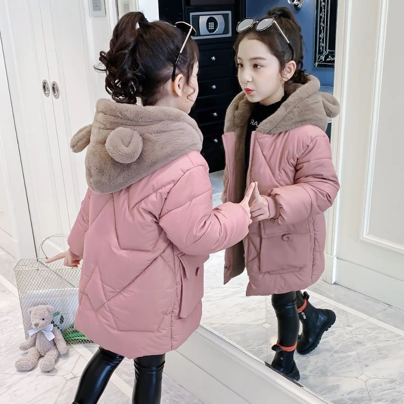女童棉服加厚冬装2023新款儿童中大童羽绒衣棉衣可爱中长款洋气外