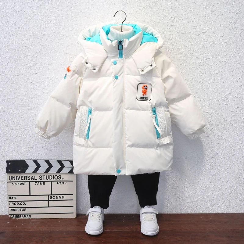 男童女童羽绒服2023秋冬儿童新款免洗亮皮加长加厚外套韩版太空人