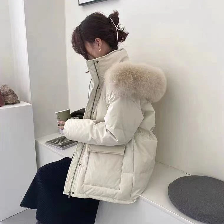 羽绒服女短款2023新款大毛领韩版宽松加厚白鸭绒冬装反季外套