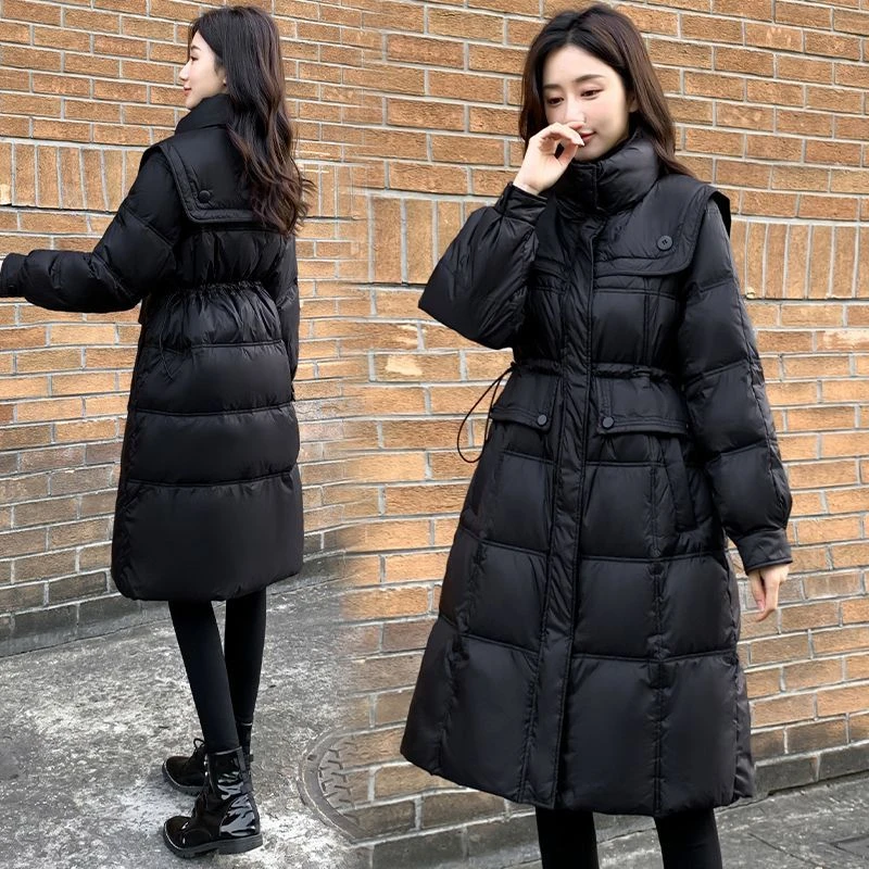 海军领羽绒服女中长款韩版宽松显瘦时尚百搭小个子白鸭绒冬季外套