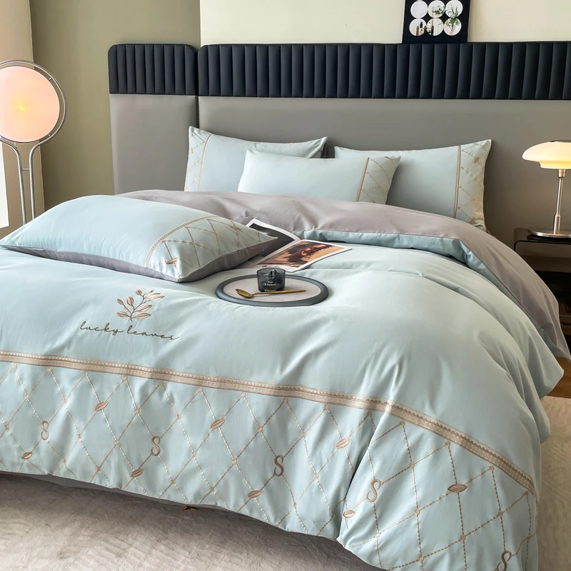 富安娜全棉磨毛刺绣四件套床品床单款绣花四件套系列配高端礼盒4