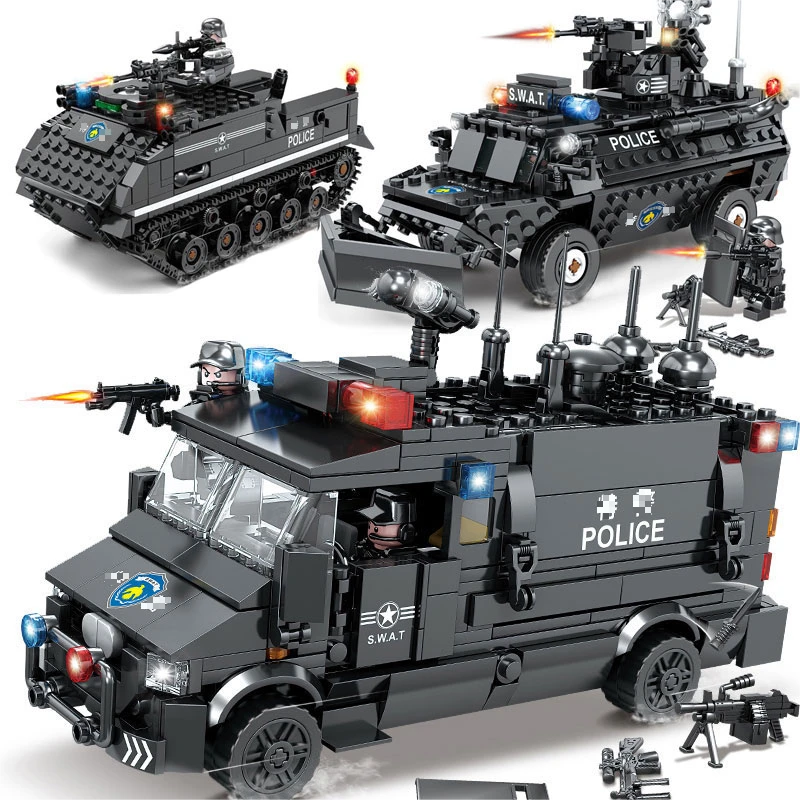 开智积木城市守卫者特警男生积木悍马警车拼图模型diy拼装玩具