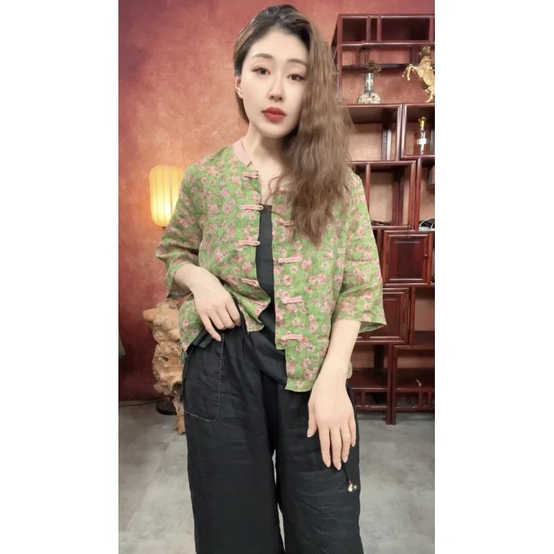 原创设计新中式复古盘扣夏季小短款百搭开衫